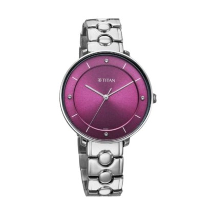 Titan Workwear 2651SM09 Maroon Dial Stainless Steel Strap Quartz Analog Women Watch